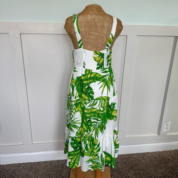 Women's Sleeveless Tropical Print Lined Linen Blend Dress Button Front Size MED - Picture 3 of 9